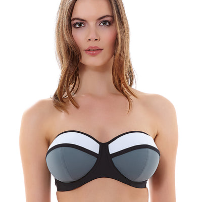 Freya Swim Bondi AS3963 Black Underwire Padded Bandeau Bikini Top Swimwear front view strapless