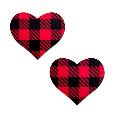 black and red plaid red heart shaped nipple covers