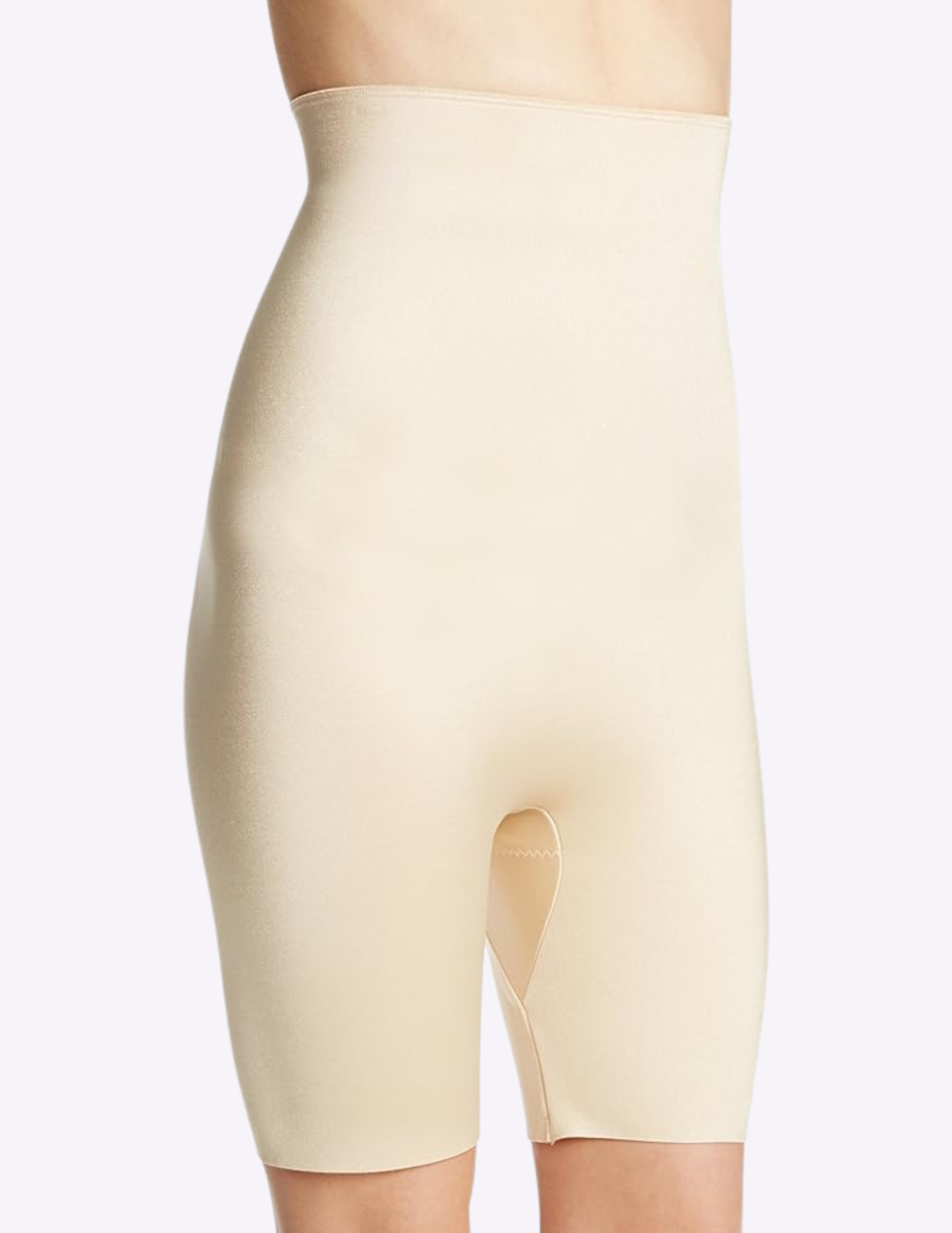 Front view of a model wearing Rago 009 honey beige biker shorts