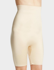 Front view of a model wearing Rago 009 honey beige biker shorts