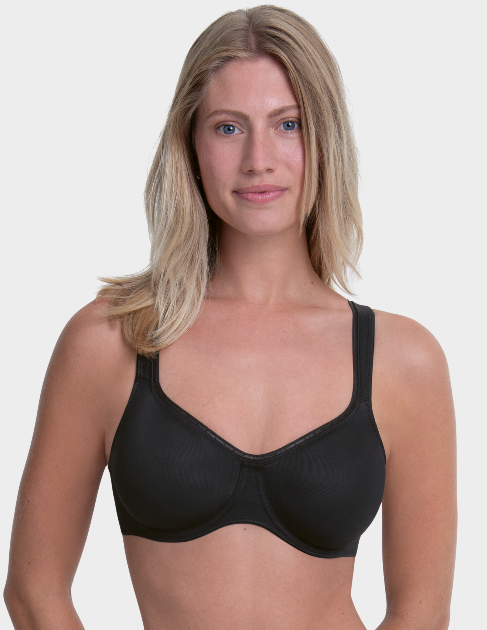 Front view of a model wearing an Anita Twin Firm bra in color Black