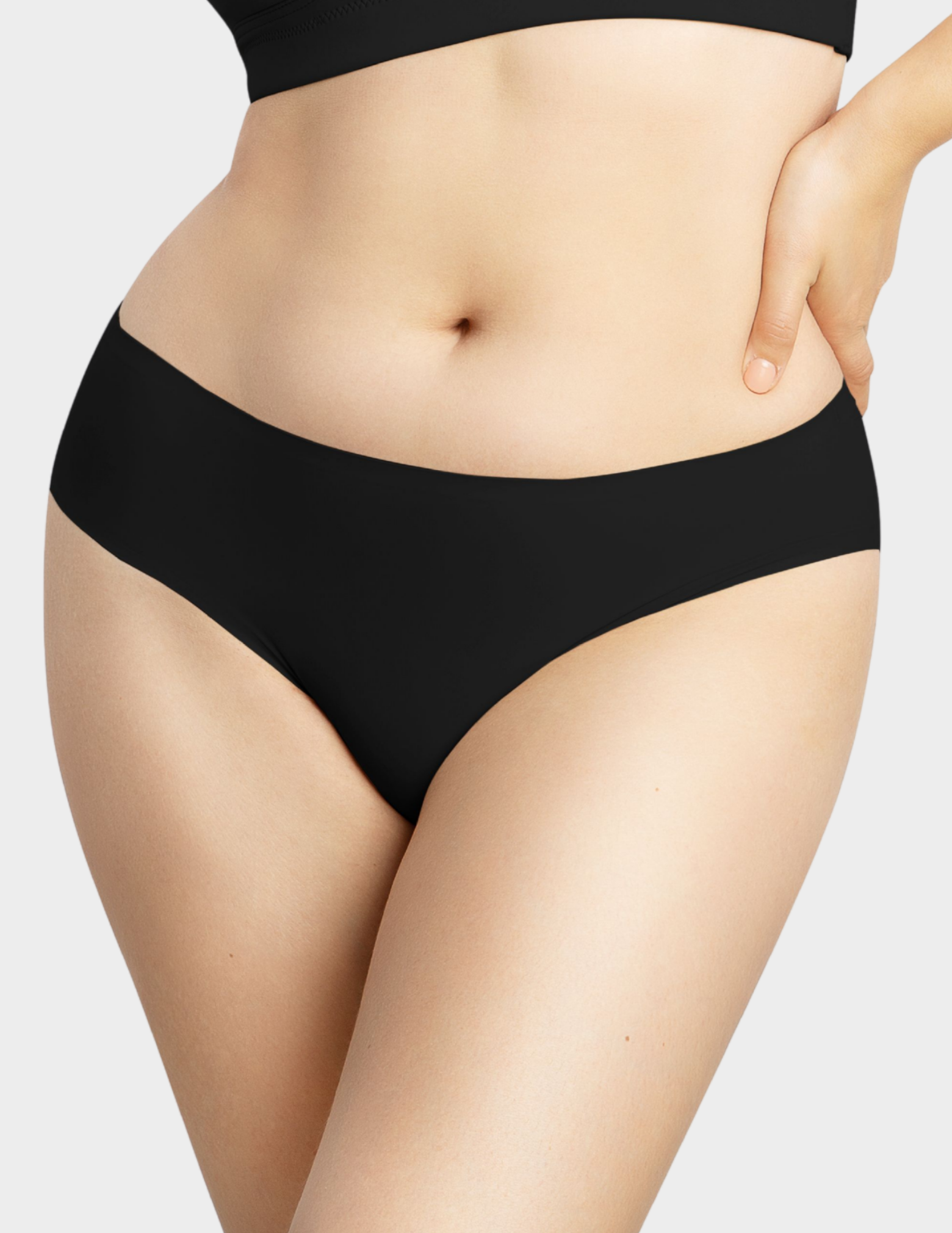 Front view of a model wearing Parfait Bonded hipster panty in black