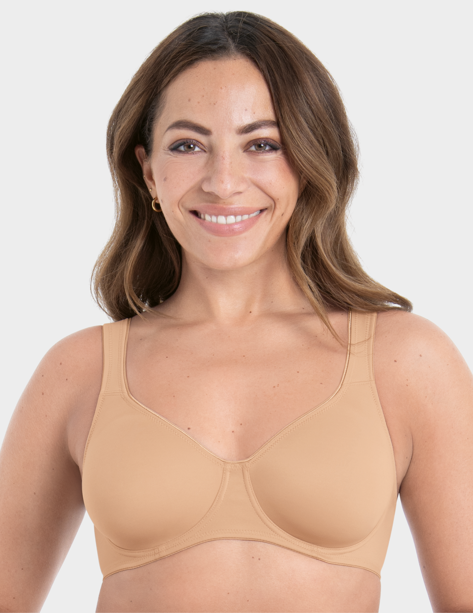 Front view of a model wearing an Anita Twin bra in color Deep Sand