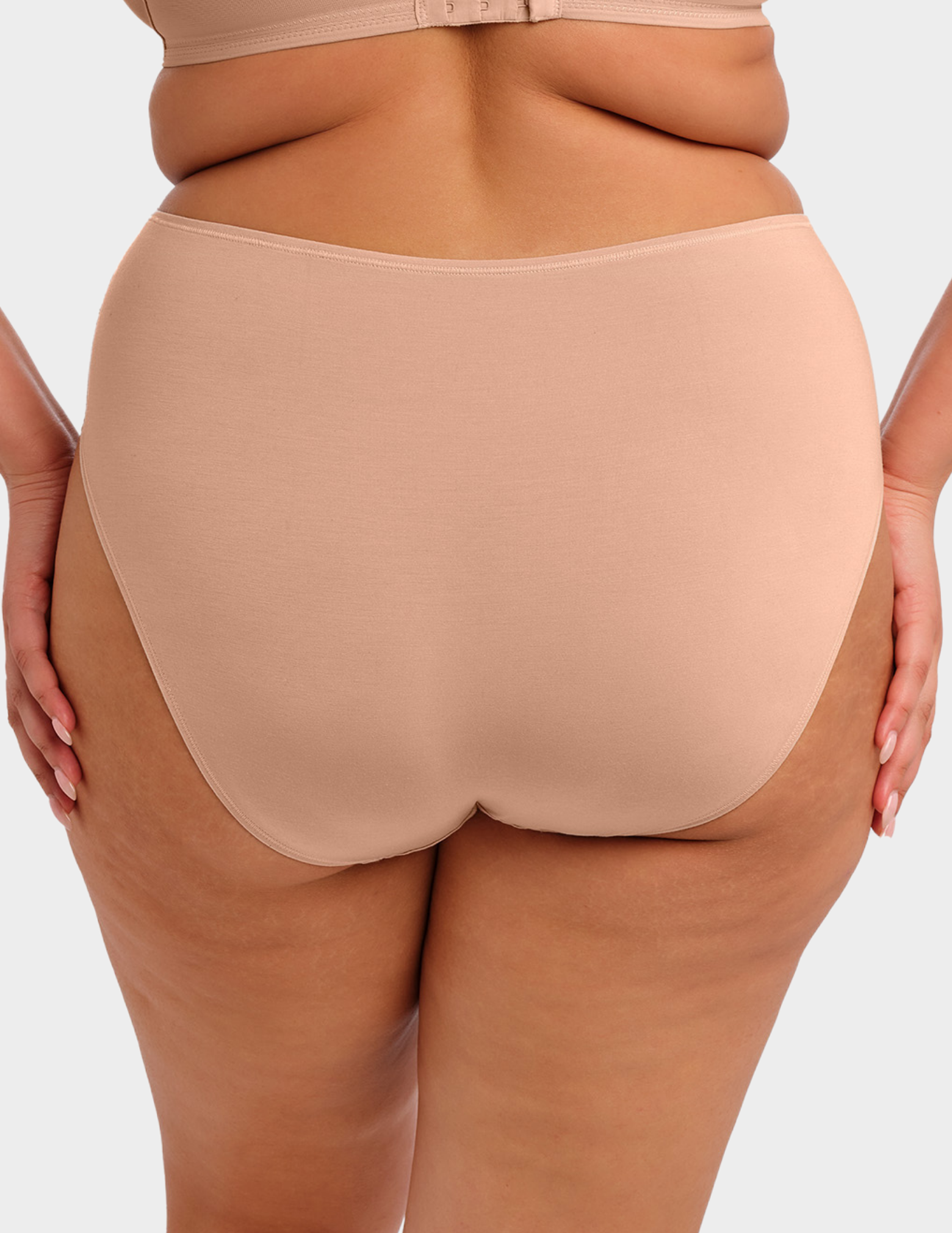 Back view of a model wearing Elomi Smooth brief in Sahara