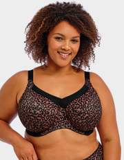 Front view of a model wearing Goddess Kayla bra in dark leopard
