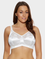 Front view of a model wearing Elomi Caitlyn bralette in white
