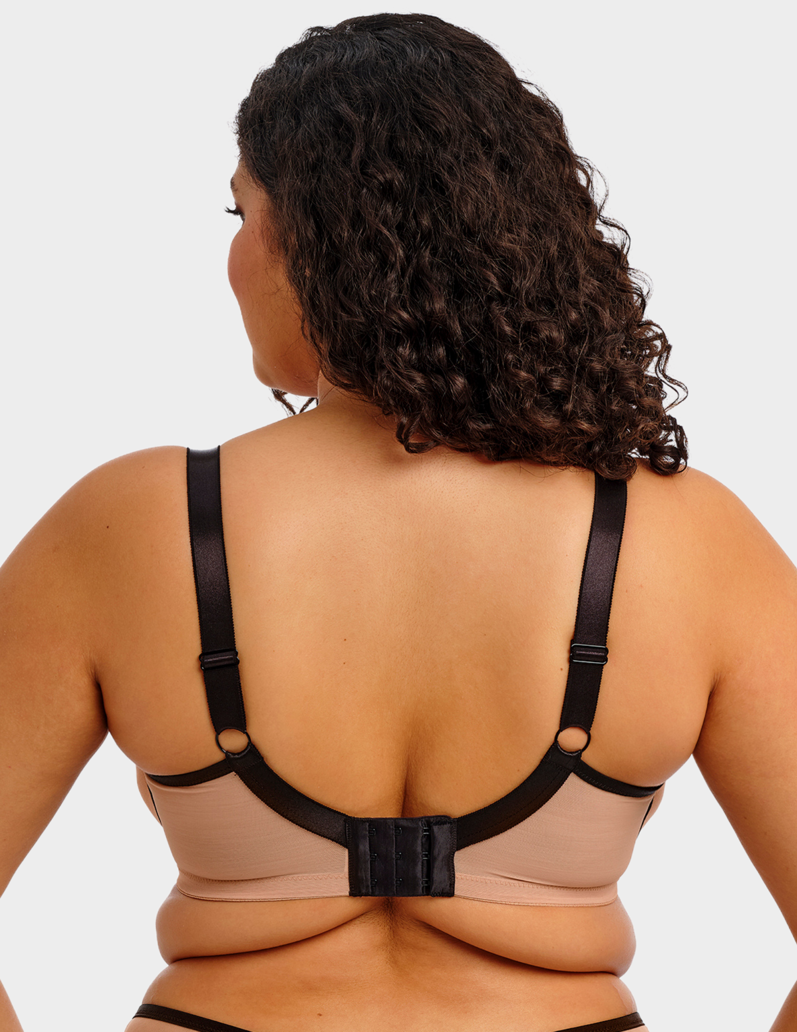 Back view of a model wearing Elomi Teagan padded balconette bra in café au lait