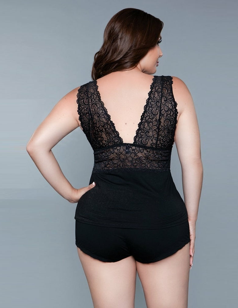 Be Wicked 1851 Black Orian 2 Piece Lace Plunging Neckline top back view