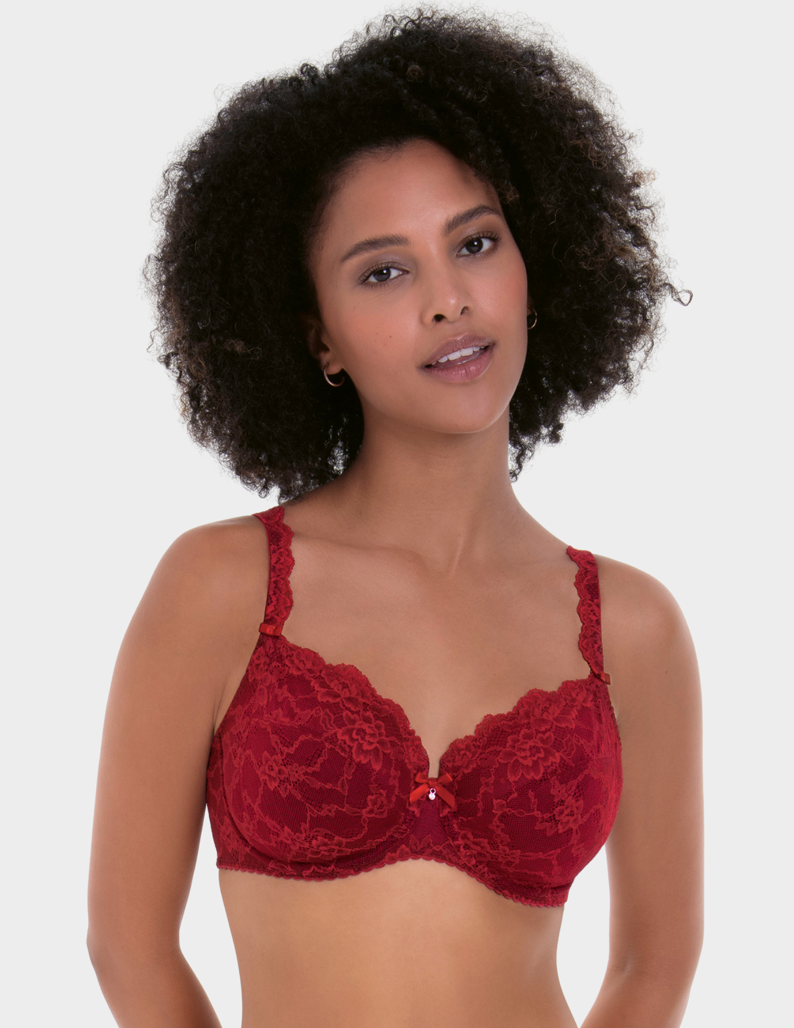 Front view of a model wearing Anita Bobette bra in color Ruby