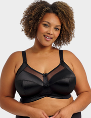Front view of a model wearing Goddess Keira soft cup bra in black