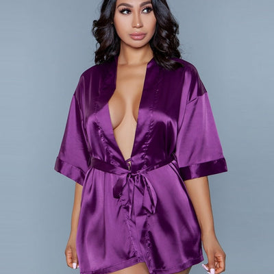 Be Wicked 1947 Burgundy Getting Ready Satin Robe front view