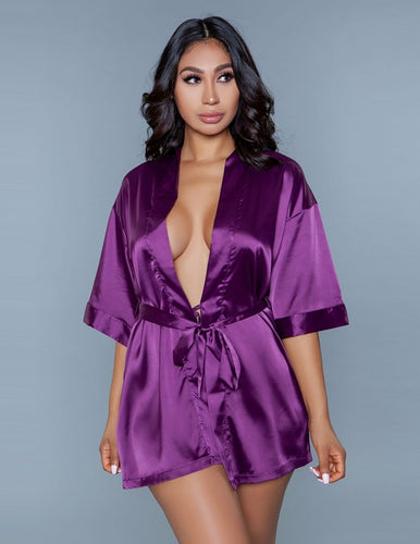 Be Wicked 1947 Burgundy Getting Ready Satin Robe front view