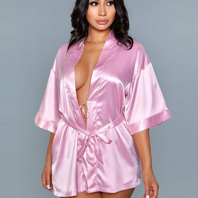 Be Wicked 1947 Rose Pink Getting Ready Satin Robe front view