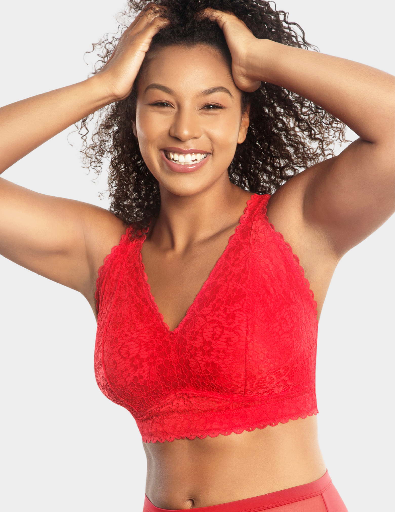 Front view of a model wearing Parfait Adriana bralette in Racing Red