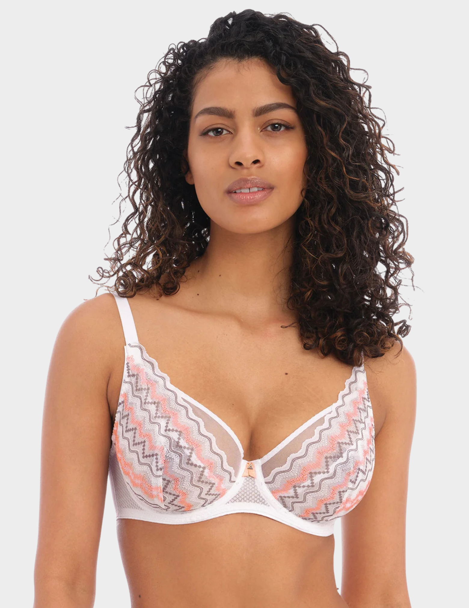 Front view of a model wearing Freya Festival Vibe bra in White Coral
