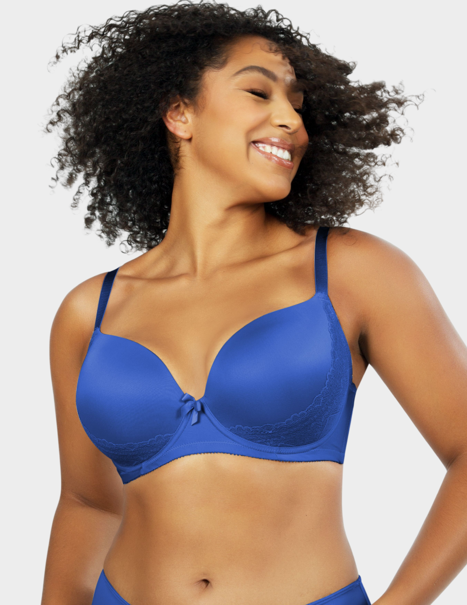 Front view of a model wearing Parfait Casey plunge bra in Nautical Blue