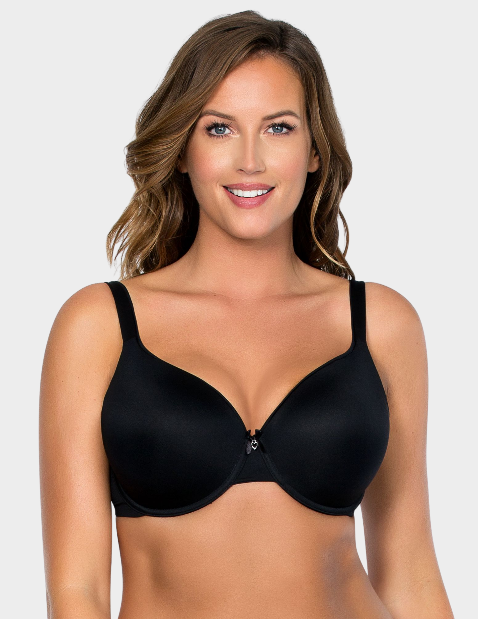Front view of a model wearing Parfait Jeanie t shirt bra in black