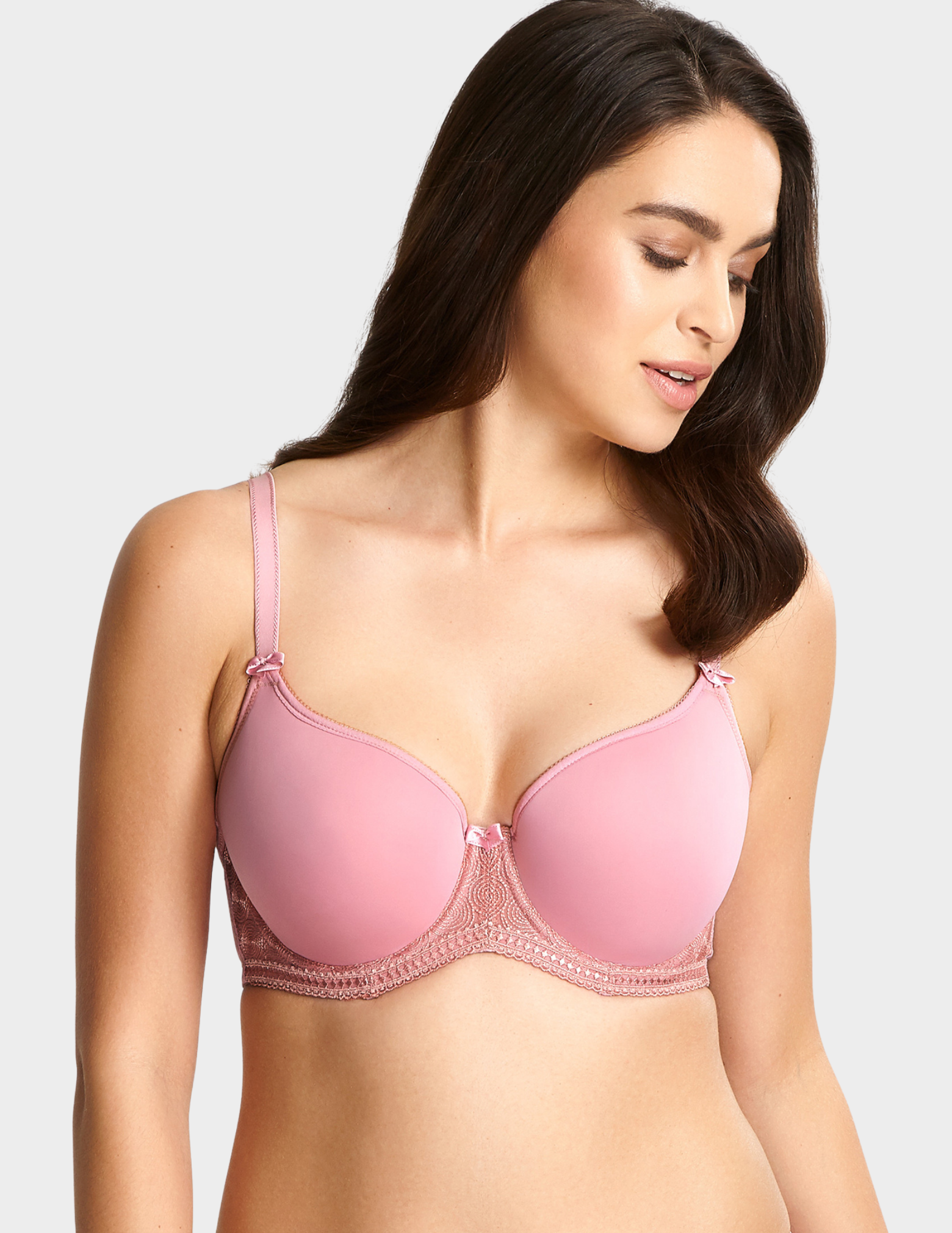 Front view of a model wearing Panache Cari t shirt bra in blossom