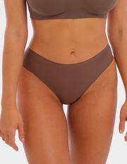Front view of a model wearing Fantasie Smoothease thong in Coffee Roast