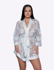 Delia Robe Floral Lace Robe with Satin Trimming