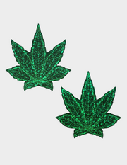 Indica Pot Leaf Glitter Green Nipple Covers