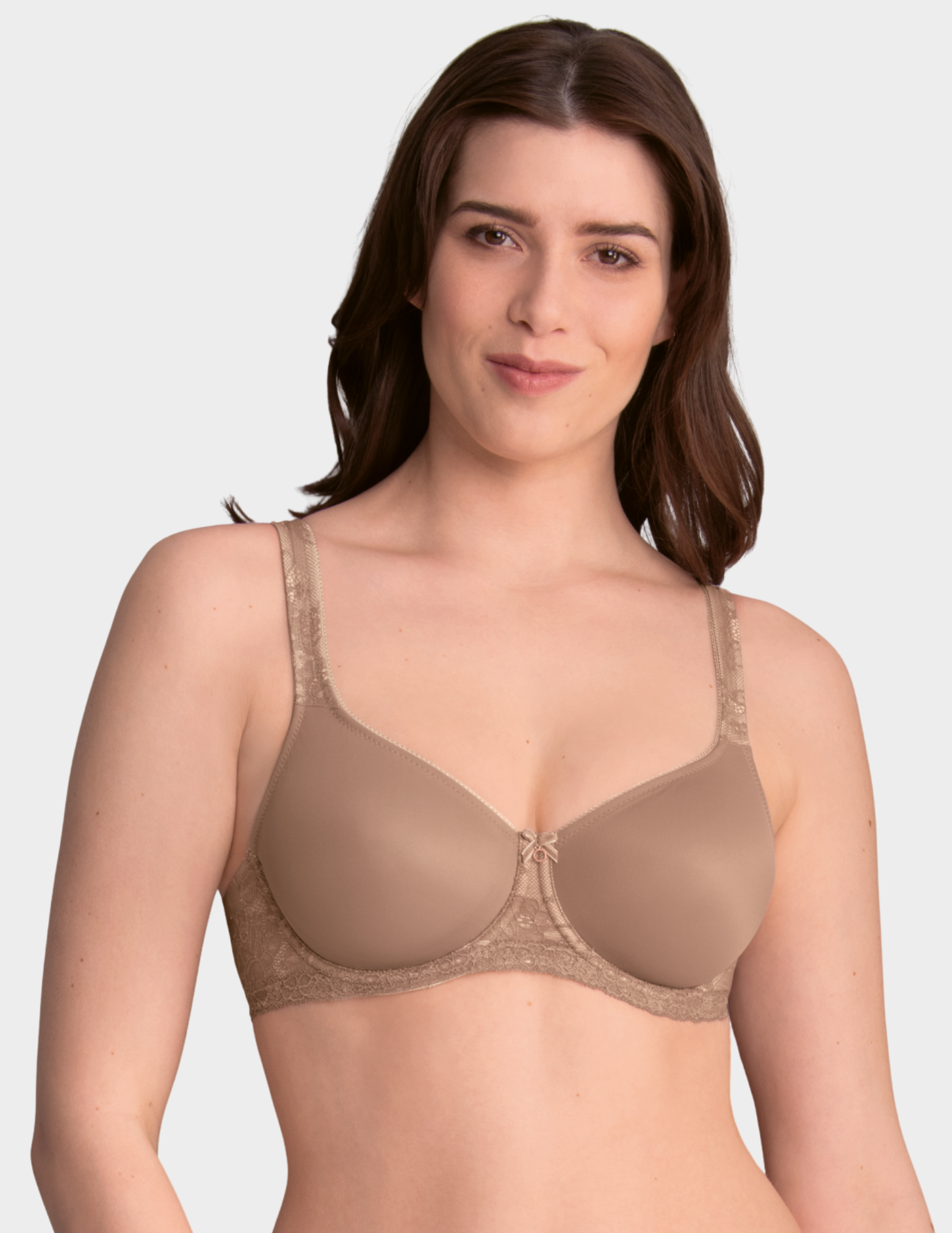 Front view of a model wearing Anita Abby bra in color Dusty Rose