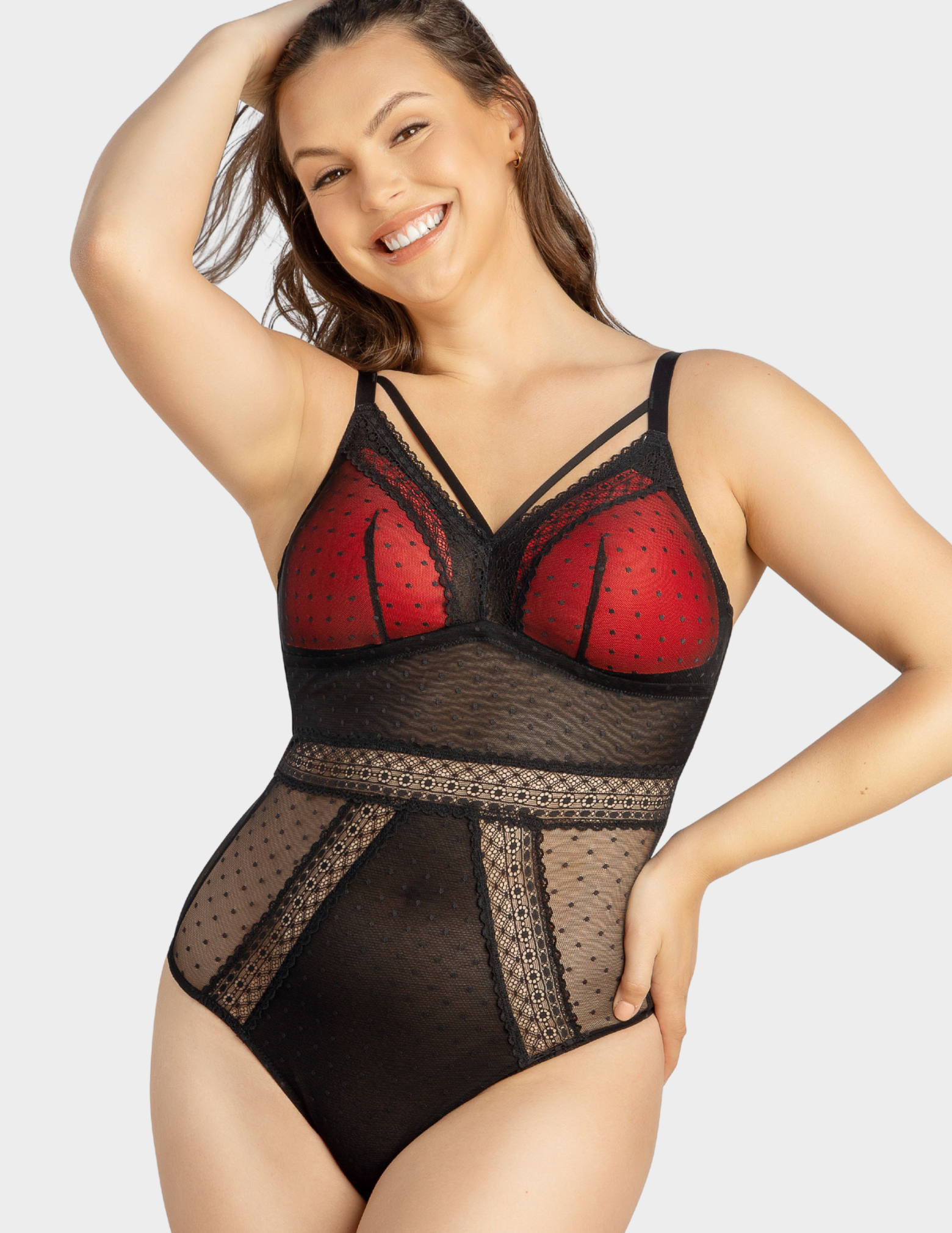 Front view of a model wearing Parfait Mia bodysuit in black