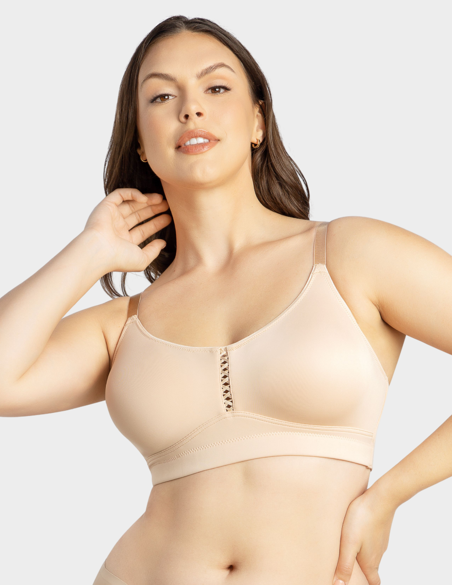 Front view of a model wearing Parfait Erika bralette in Bare