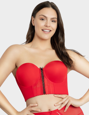 Front view of a model wearing Parfait Shea bustier bra in racing red