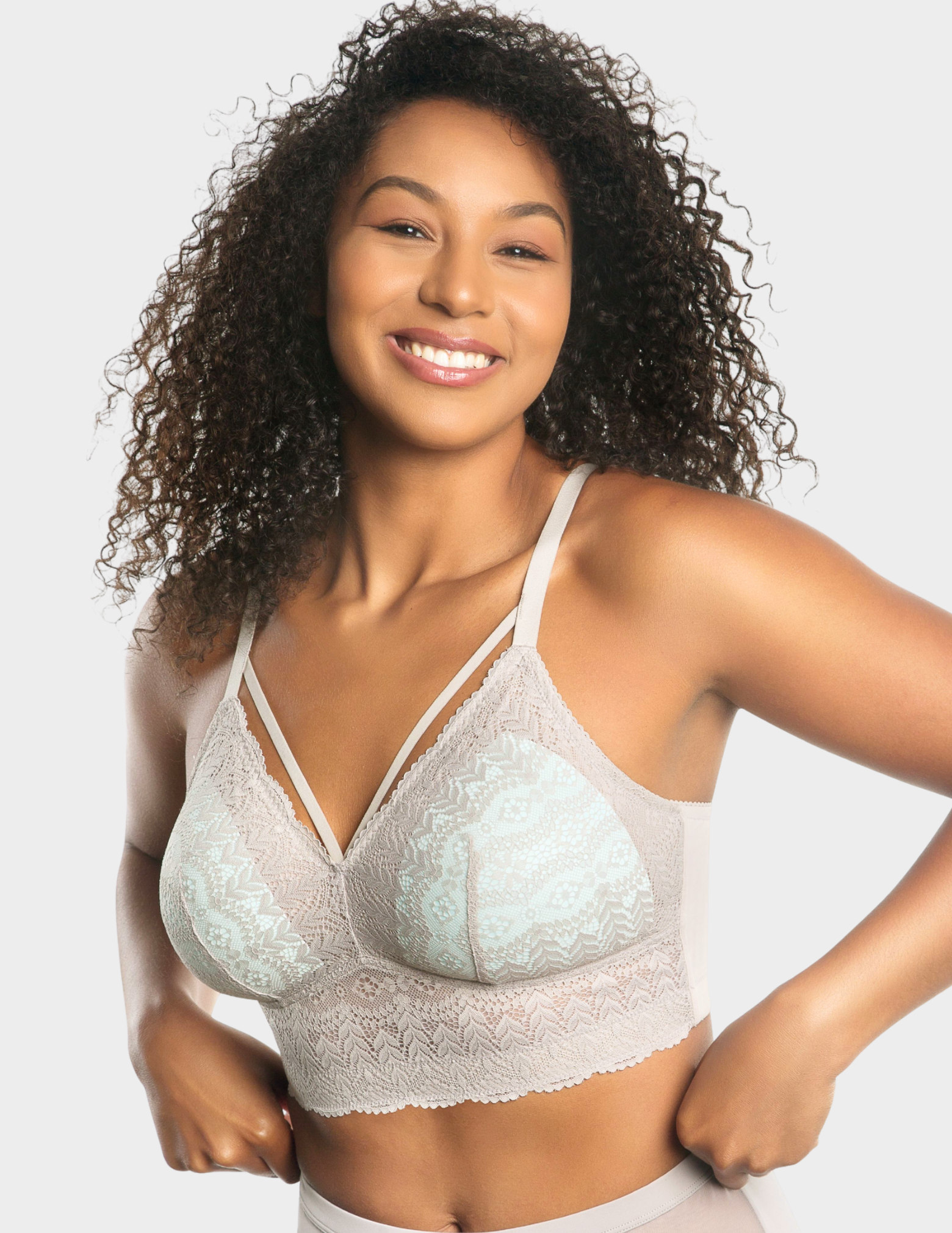 Front view of a model wearing Parfait Mia bralette in Sandstone