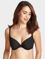 Front view of a model wearing Panache Tango plunge bra in black