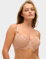 Front view of a model wearing Fantasie Reflect bra in Natural Beige