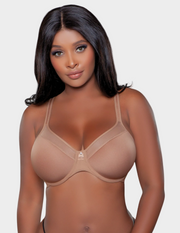 Front view of a model wearing a brown t-shirt bra