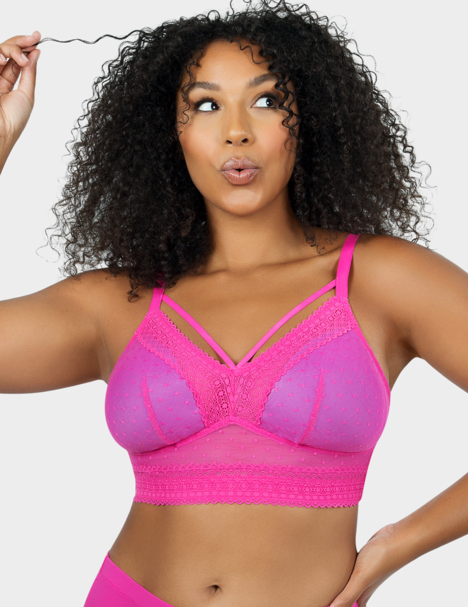 Front view of a model wearing Parfait Mia bralette in Bright Pink