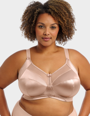 Front view of a model wearing Goddess Keira soft cup bra in fawn