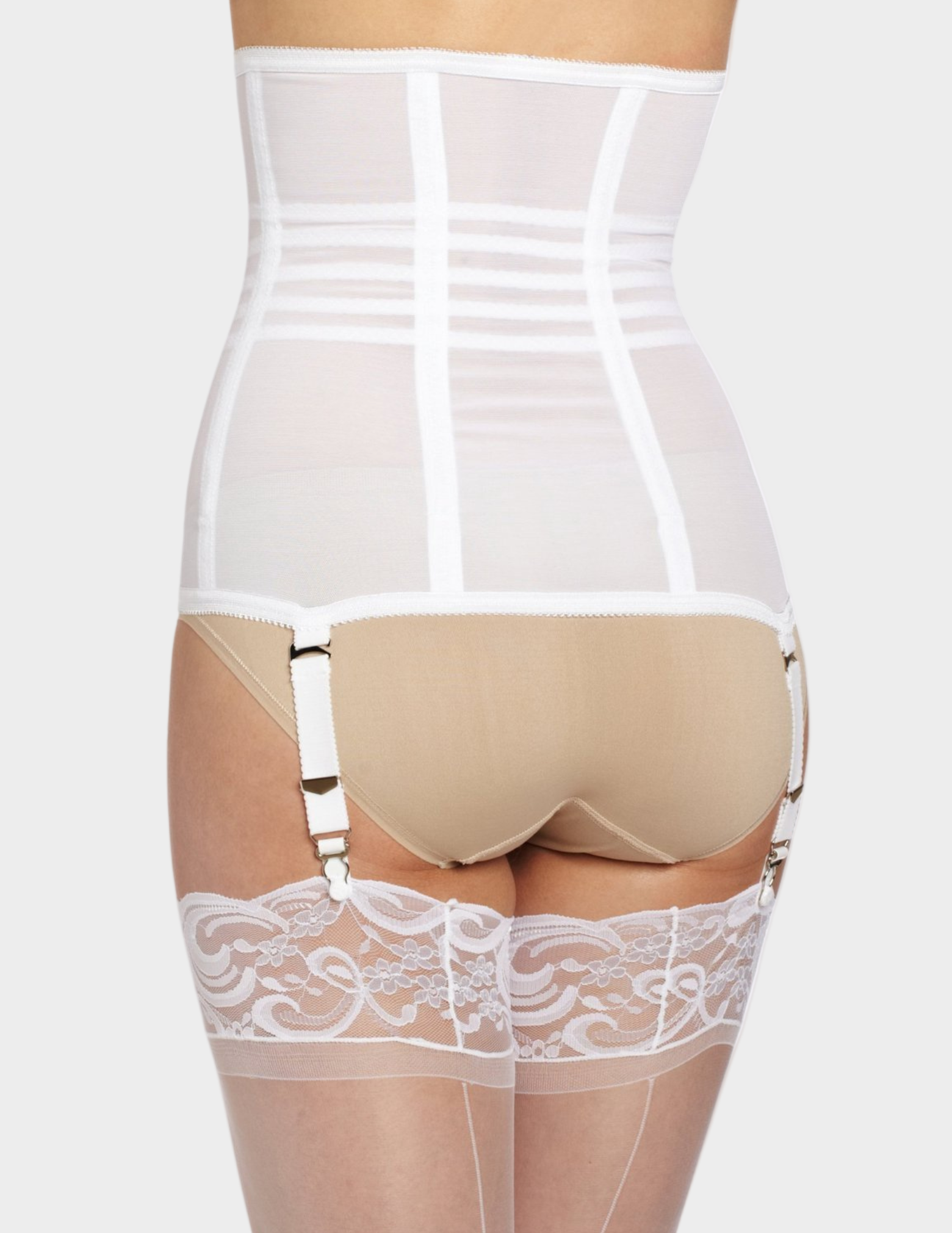 Back view of a model wearing Rago 21 white waist trainer