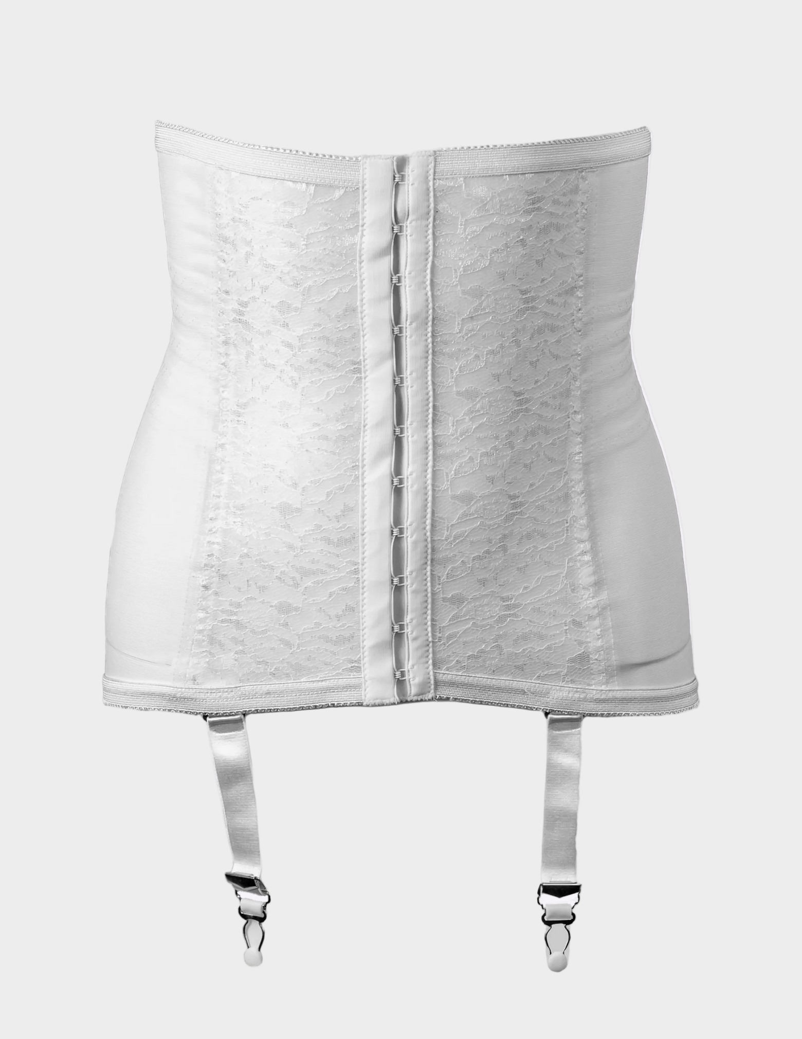 Front view of Rago 21 white waist trainer on a white background
