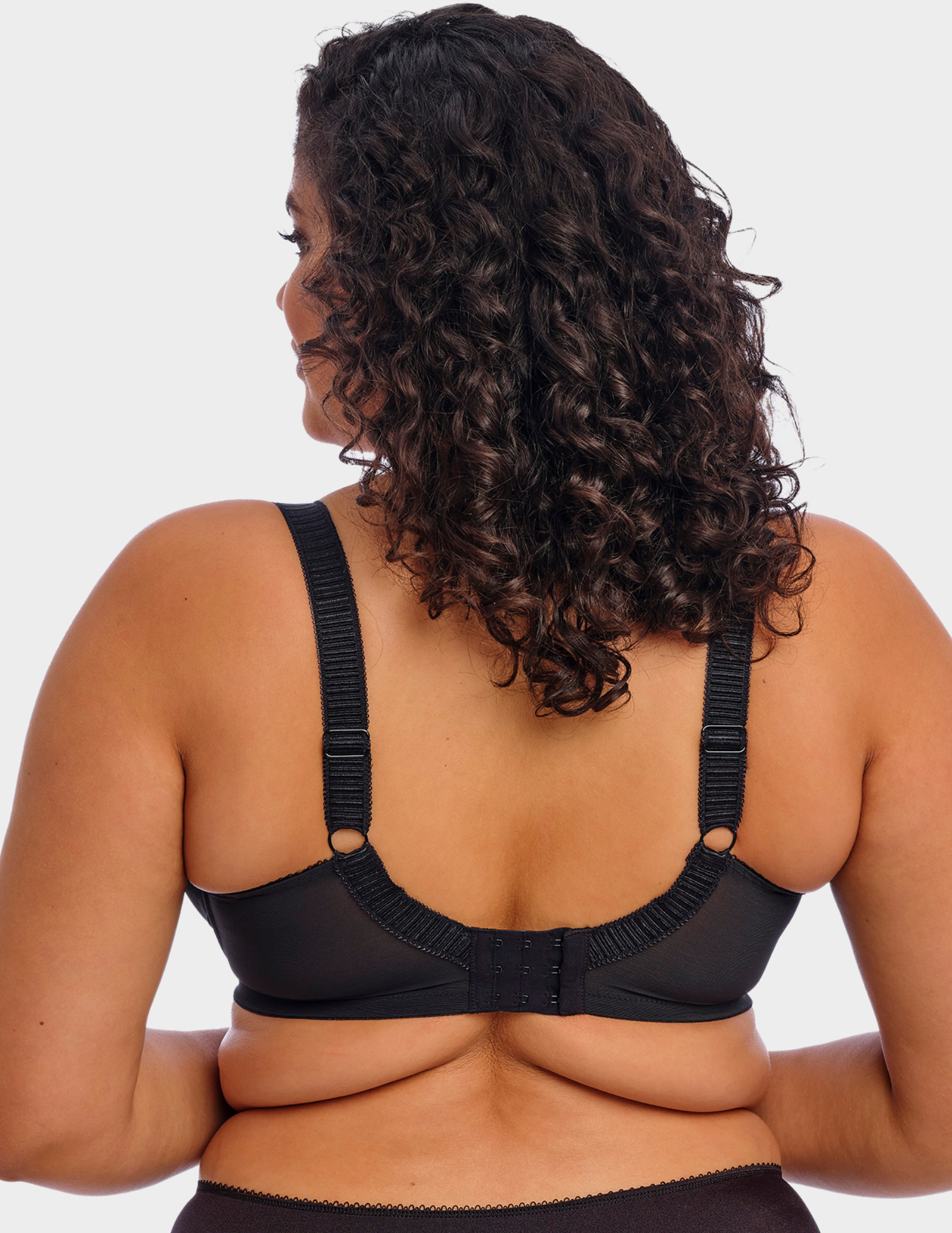 Back view of a model wearing Elomi Cate bra in black
