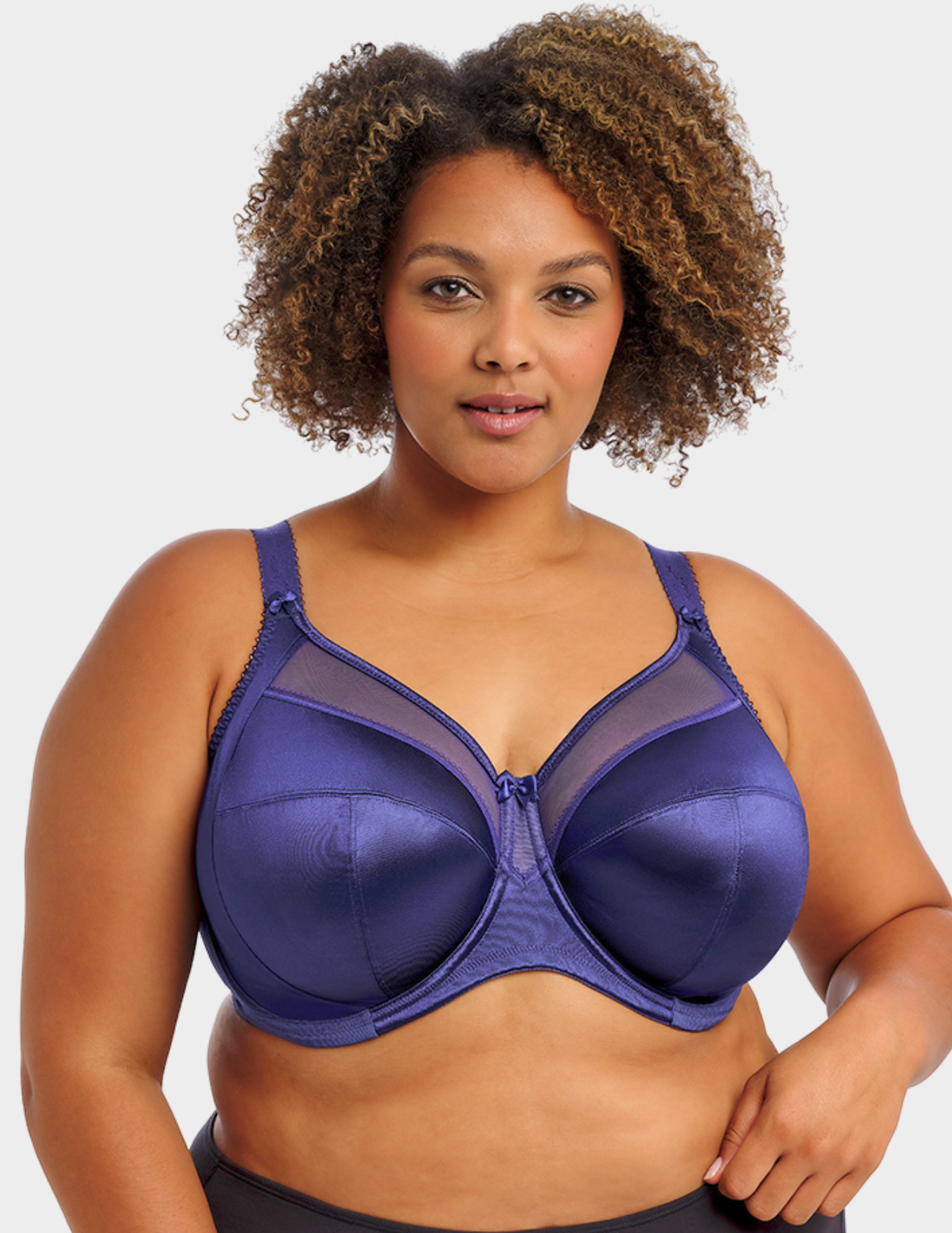 Front view of a model wearing Goddess Keira bra in ink