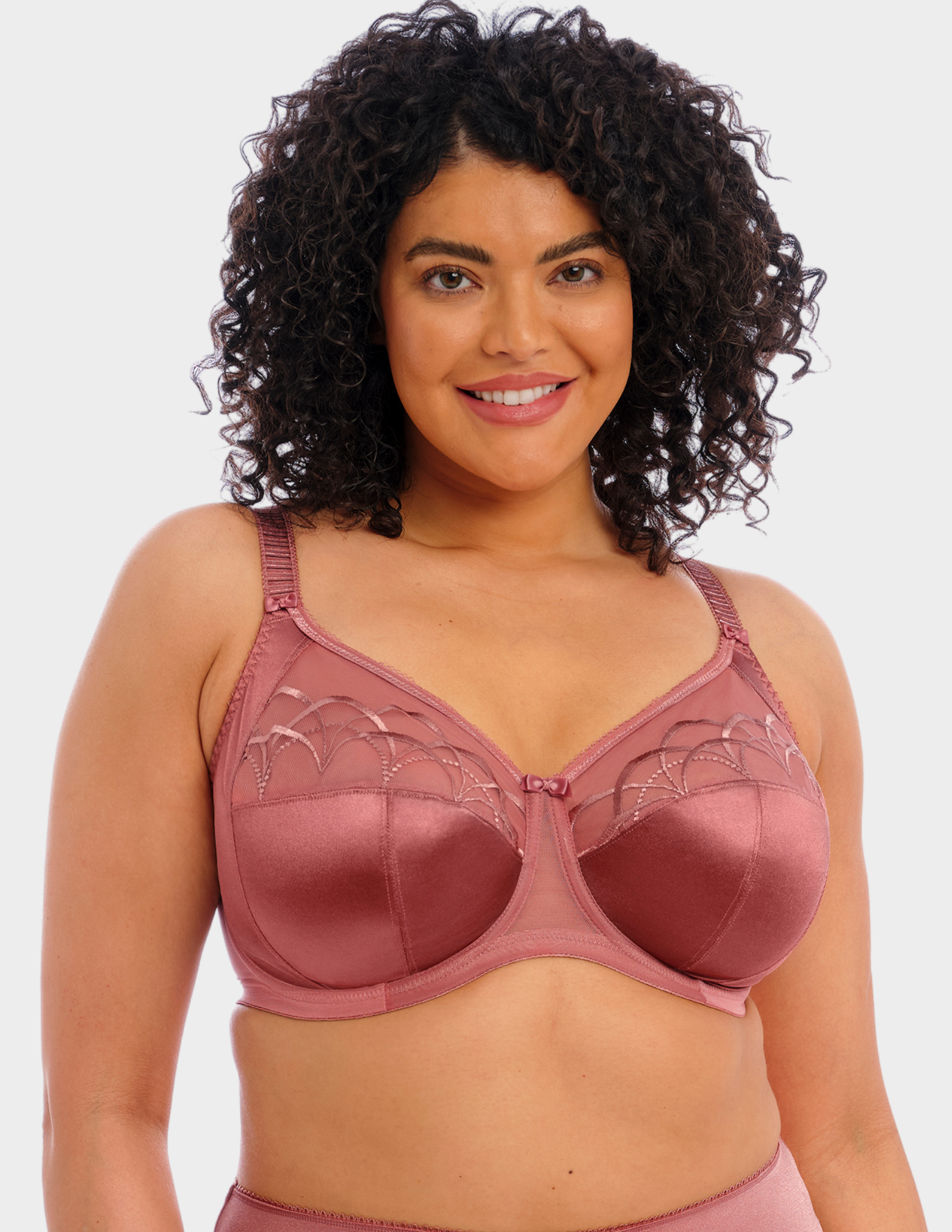 Front view of a model wearing Elomi Cate bra in rosewood