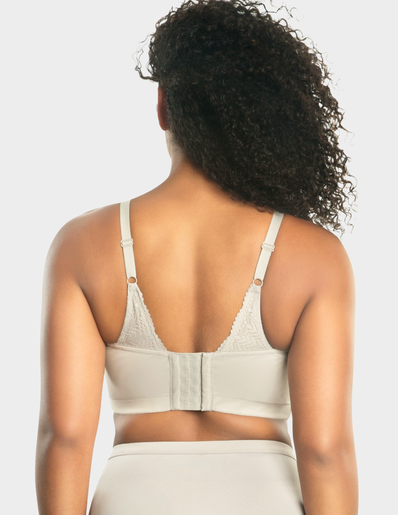 Back view of a model wearing Parfait Mia bralette in Sandstone