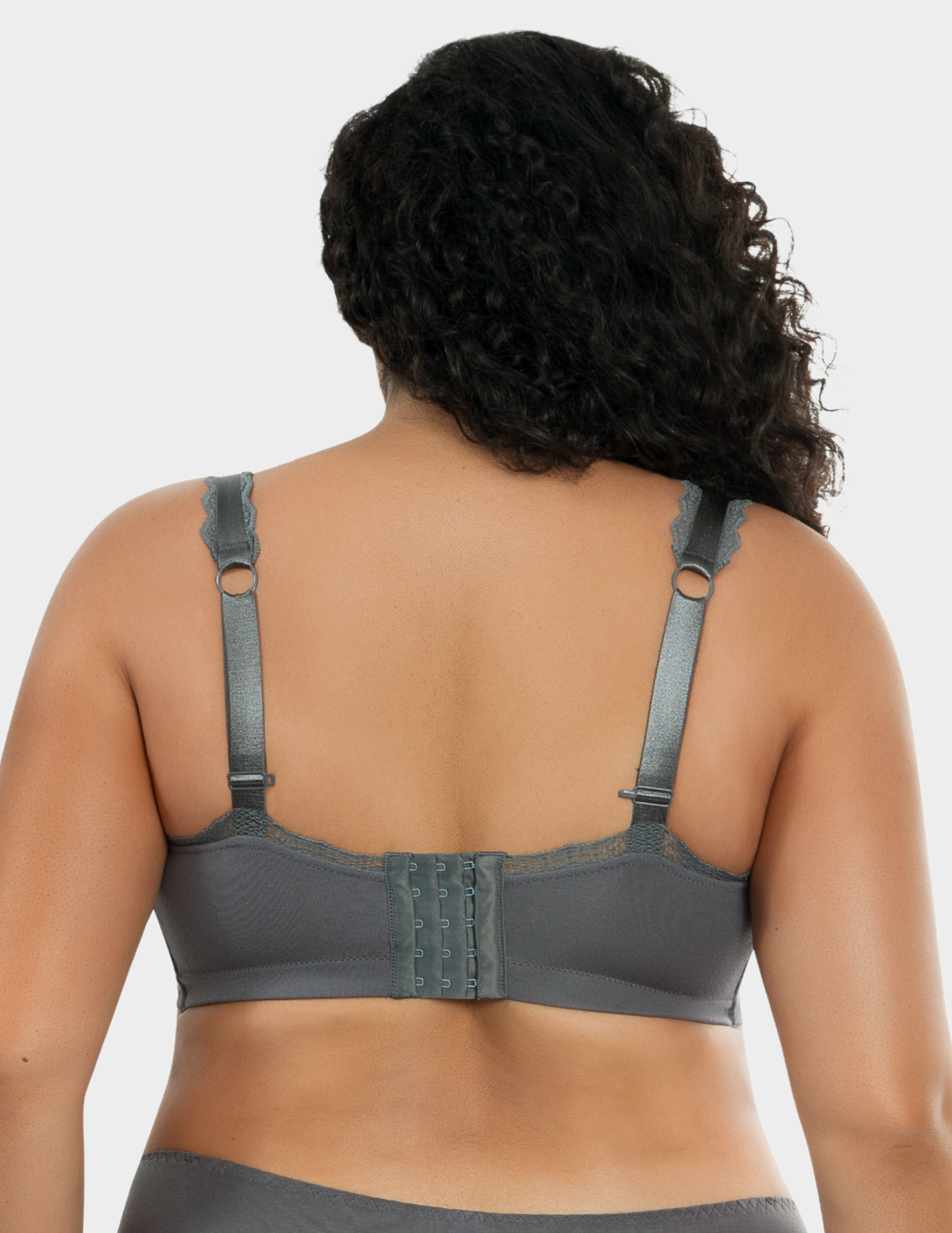 Back view of a model wearing Parfait Dalis bralette in Charcoal