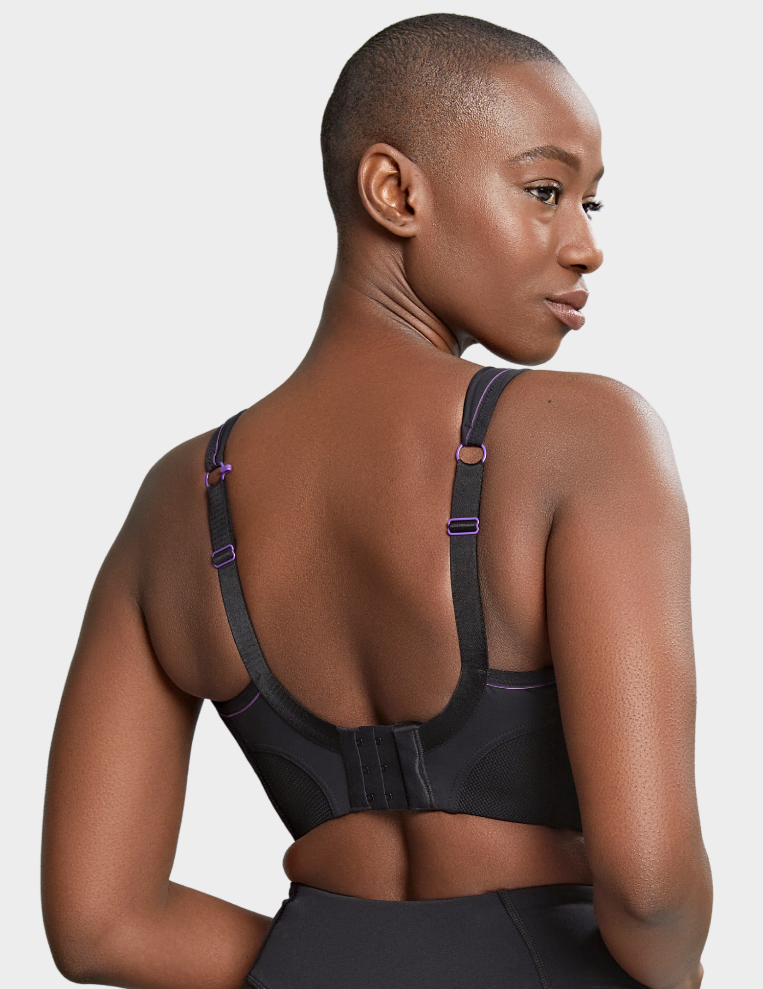 Back view of a model wearing Panache Non wired sports bra in Black
