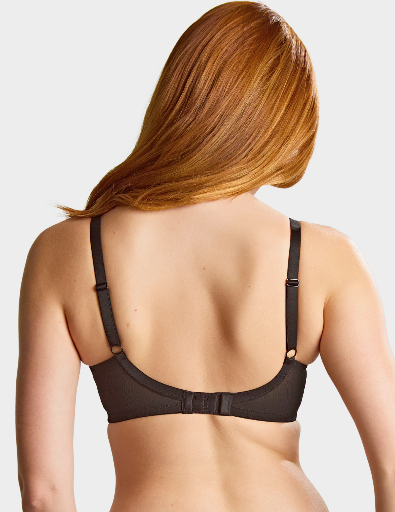 Back view of a model wearing Panache Tango balconette bra in black