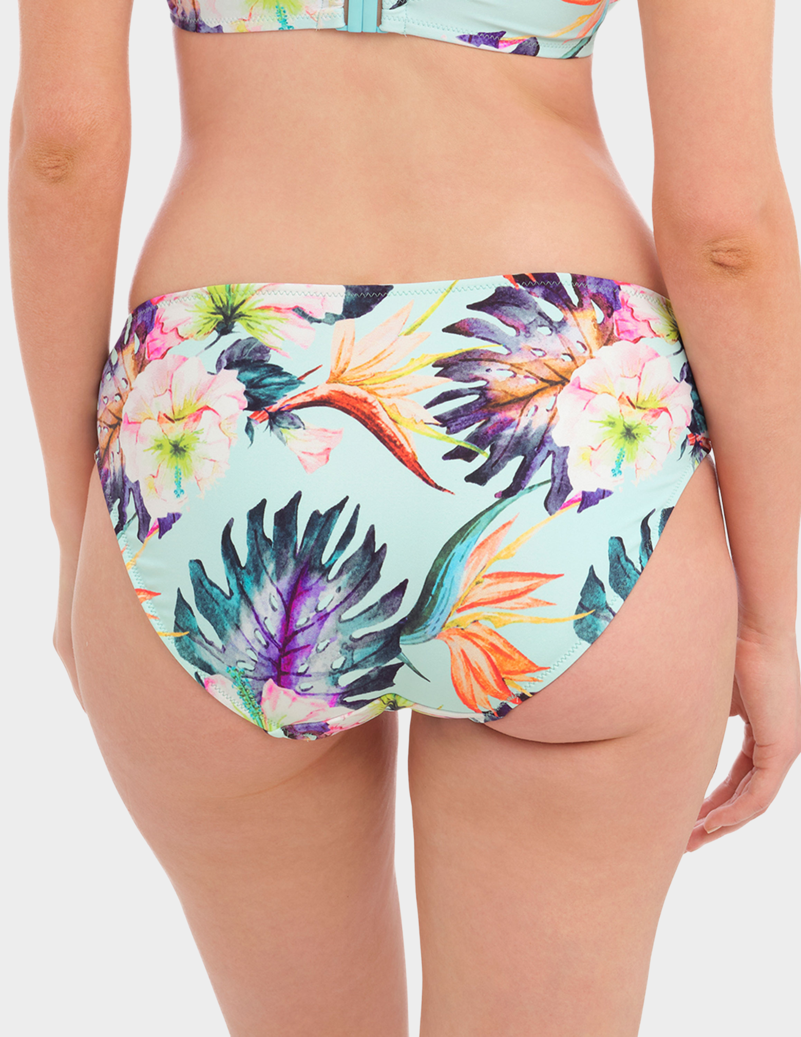 Back view of a model wearing Fantasie Paradiso swim brief in Soft Mint