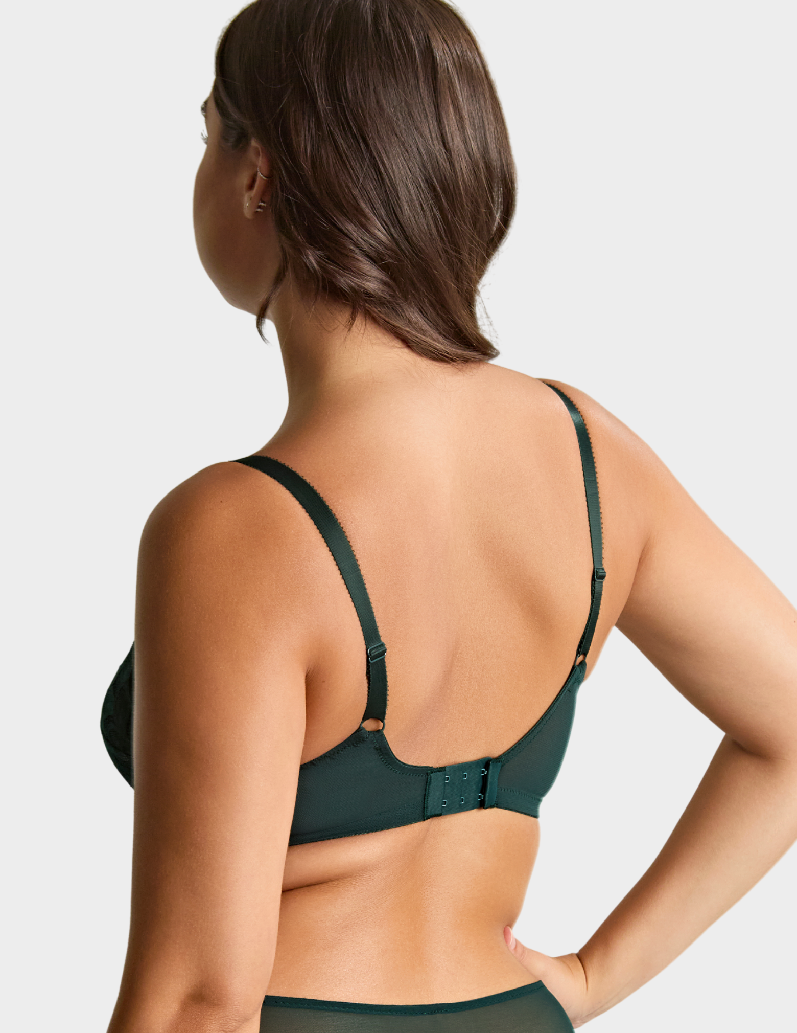 Back view of a model wearing Panache Allure bra in Forest Green