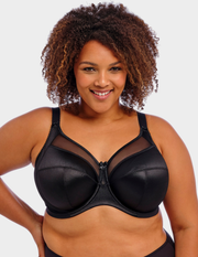 Front view of a model wearing Goddess Keira bra in black
