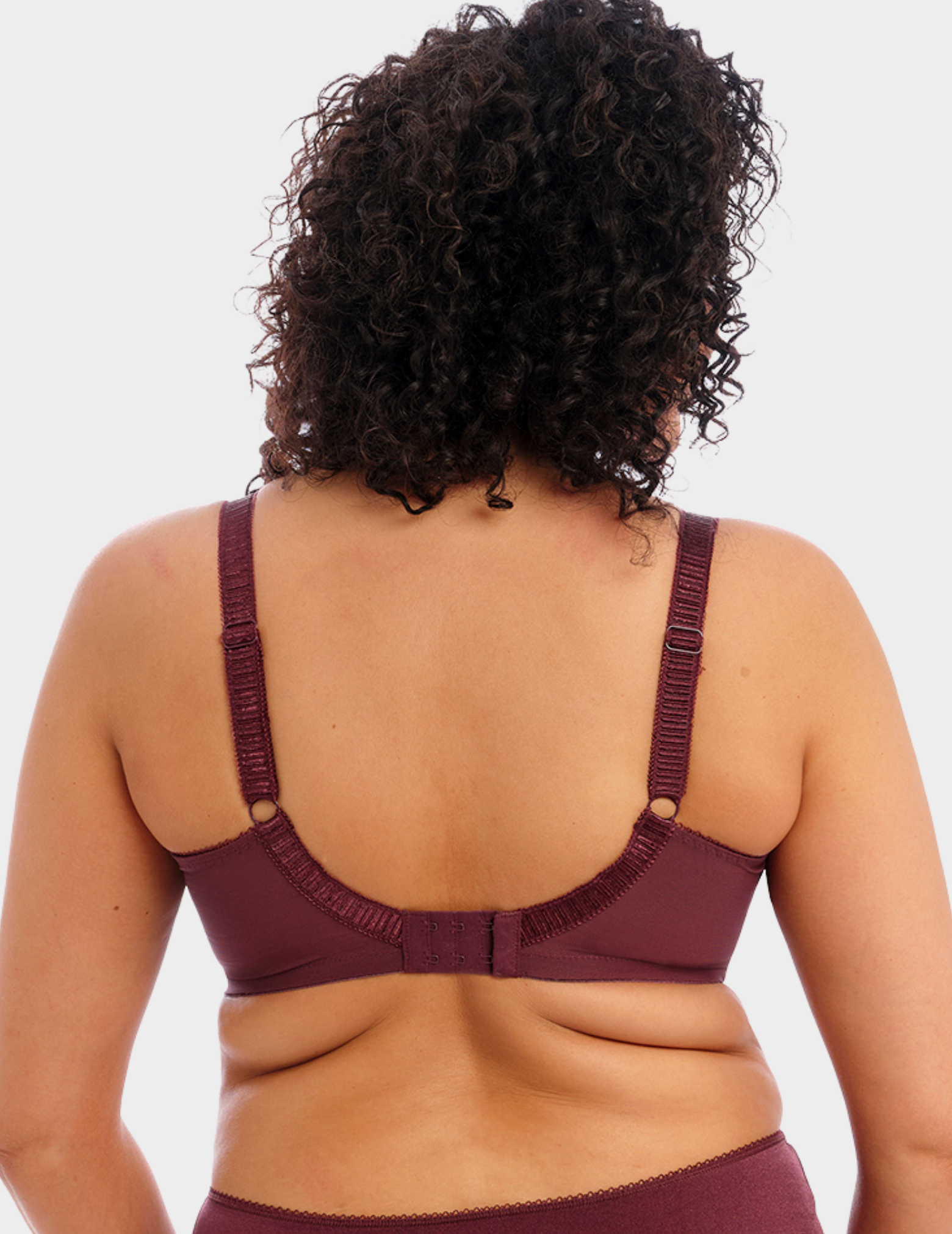 Back view of a model wearing Elomi Cate bra in raisin