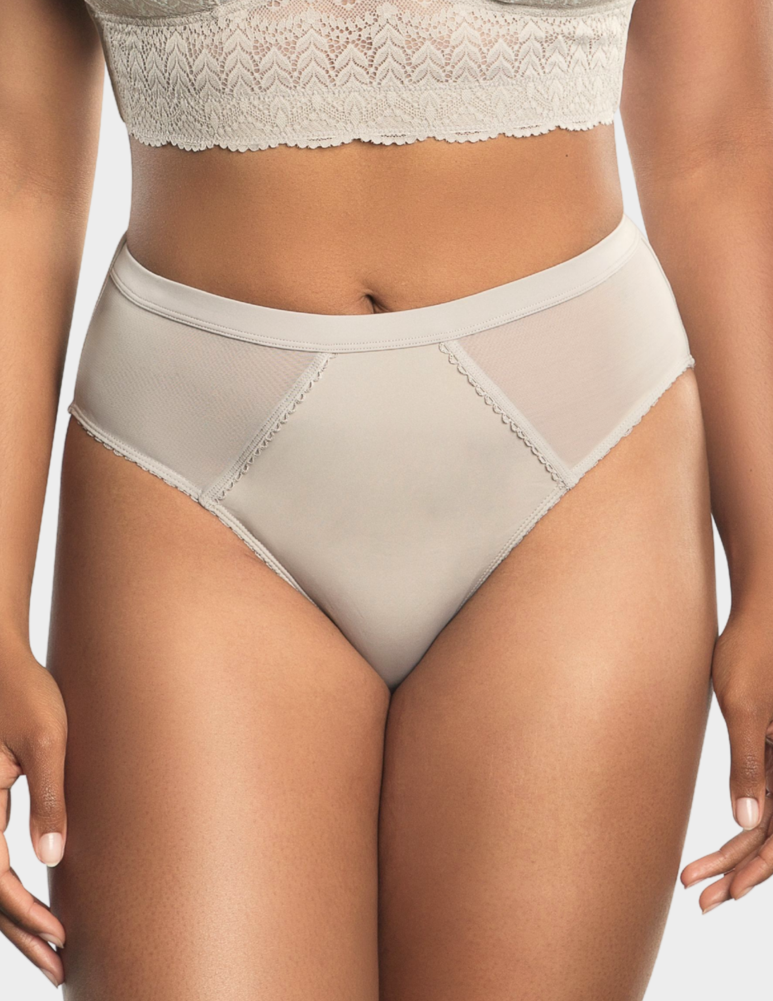 Front view of a model wearing Parfait Micro Dressy panty in sandstone