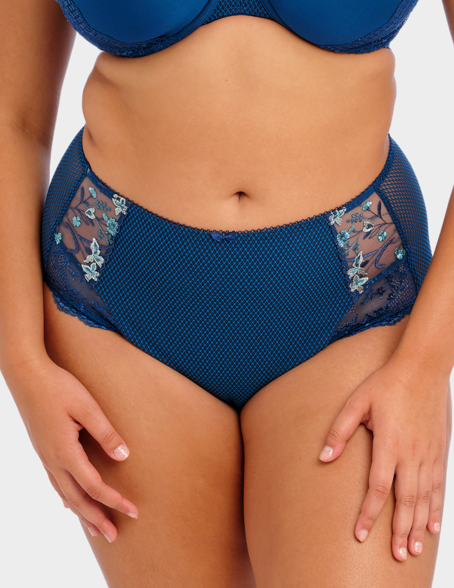 Front view of a model wearing Elomi Charley brief in petrol